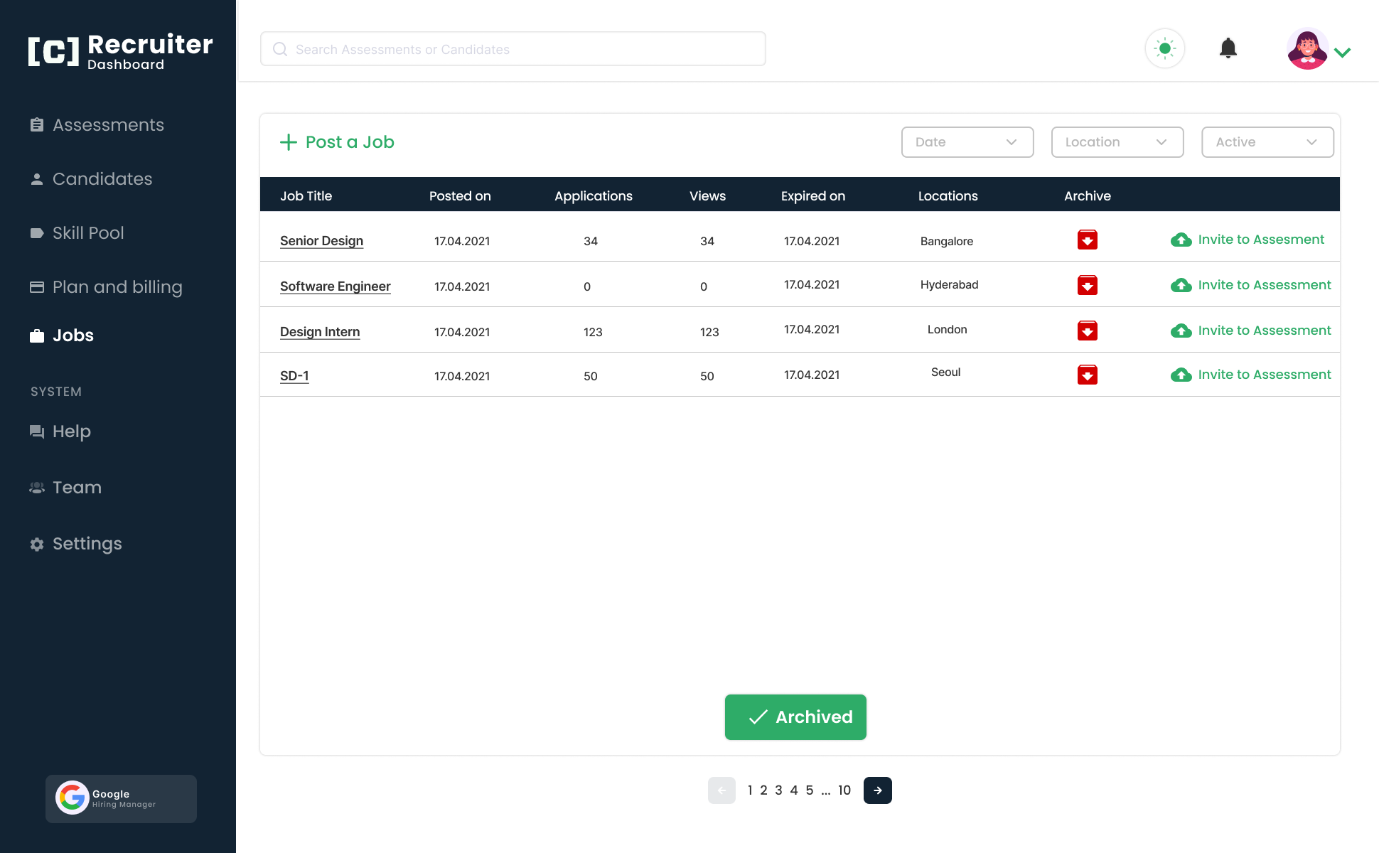 CodeDrills Job Dashboard For Hiring Managers